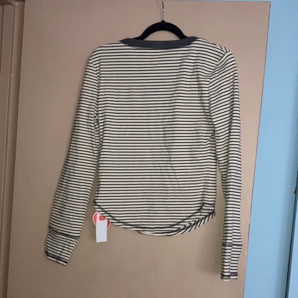Chic Striped Long Sleeve Henley Top - Picture 2 of 4